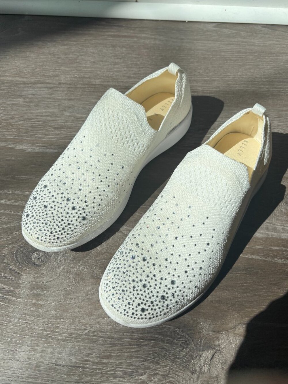 Kelly & Katie Women's Off-White Rhinestone Slip-on Sneakers